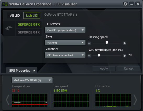 GeForce Experience NVIDIA GeForce GTX LED Visualizer - GPU 警报
