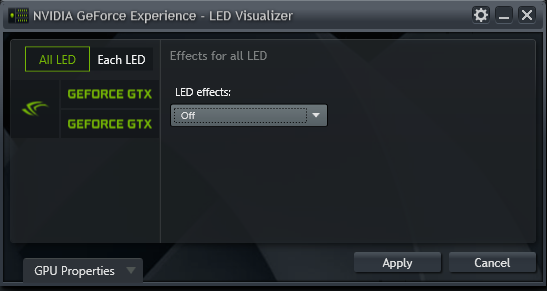 GeForce Experience NVIDIA GeForce GTX LED Visualizer - LED Visualizer Window