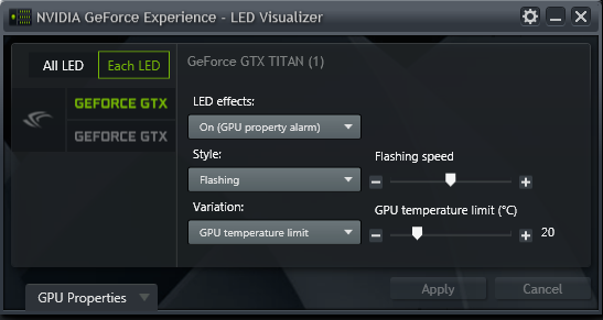GeForce Experience NVIDIA GeForce GTX LED Visualizer - GPU 警报